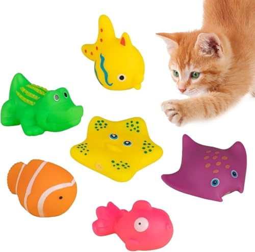 Jizlan Interaktives Spielzeug für Katzen, Pool-Spielzeug, schwimmendes Wasserspielzeug, Haustier-Kätzchen, Schwimmen, Badespielzeug, Sensorik, Katzen, 6 Stück
