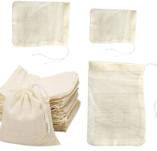 Gotetiso 30 Stück Gewürzsäckchen zum Kochen Leere Baumwoll Musselin Beutel Gewürzbeutel zum Mitkochen Teebeutel für Losen Baumwollbeutel Wiederverwendbare Netzbeutel Stoffbeutel mit Kordelzug