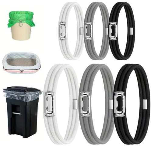 Lot de 6 élastiques universels pour poubelles de 14,2 et 27,6 cm, élastiques pour poubelles de cuisine, 113-227 litres, noir/blanc/gris