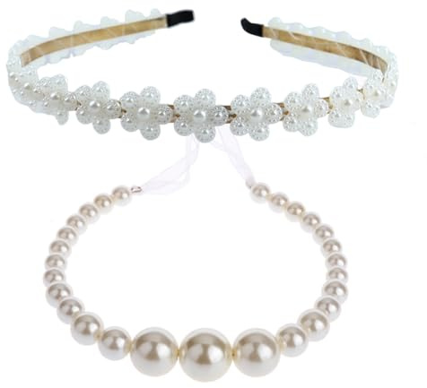 WUSJCOF 2 Piezas Diademas de Perlas, Accesorios de Novia para Bodas, Cintas para el Pelo de Mujer, Adornos para el Cabello, Tocados de Boda para Vestidos de Novia y Fiestas (Blanco)