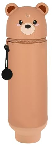 MUNSKT 2-in-1 Federmäppchen aus weichem Silikon, Kawaii, Stifteetui, ausziehbar, in Tierform, geeignet für Schule, Büro, Geschenk für Jungen und Mädchen, Mehrfarbig (Brown Bear)