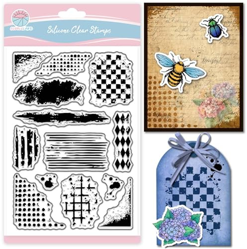GLOBLELAND Sello transparente con textura grunge para álbumes de recortes, manchas de pincel, sello de silicona, fondo de tinta, sello transparente para hacer tarjetas, manualidades en relieve diario