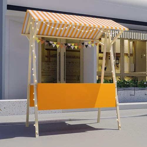 Fällbar mobil matvagn i trä, display för gatuförsäljare, för blommor och gatubåtar/jordbruksmarknader (orange1,150 cm/59 tum)