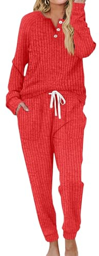 Set abbinati Abbigliamento da donna Abiti a due pezzi per le donne Lounge Sets Felpa Pantaloni della tuta Tute, Rosso, S