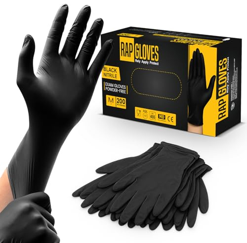 RAP Gloves 200 Black Nitrile Disposable Gloves Medium, Food Safe Latex Free