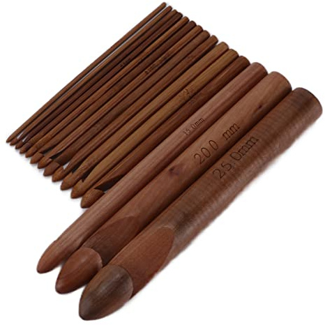 KIMISS Ergonomiska Virknålar Set + 15 St 20 Cm Förkolnade Stora Extra Tjocka Bambu Virkar för Nybörjare + Extra Tjocka Bambu Nålar - Konst, Hantverk