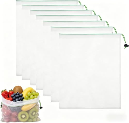 Tarqite 8 Stück Obst Gemüse Netztasche, Wiederverwendbar Gemüse Netz Beutel, Obstbeutel Netz, Transparente Mesh Bag mit Kordelzug für Lebensmittel, Obst-Gemüse, Spielzeug, Kleinteile