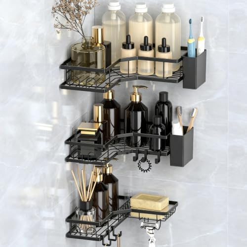 Wantocore Duschablage ohne Bohren, Bad Eckregal ohne Bohren selbstklebend 5er Set, Edelstahl rostfrei Duschregal Ecke, Shampoo Halterung für Dusche platzsparend 90° Ecke Bad