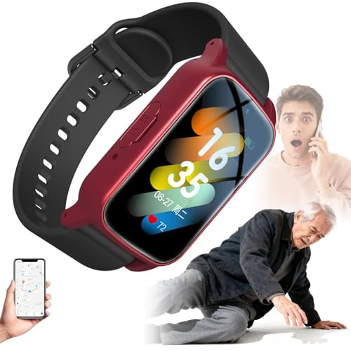 Montre Connectée Pour Seniors, Avec Traceur GPS, Appel D'urgence, Détection De Chute Et Alerte Médicale SOS - Montre Connectée Unisexe Avec Suivi De Santé Et Appels Vidéo HD(Red)