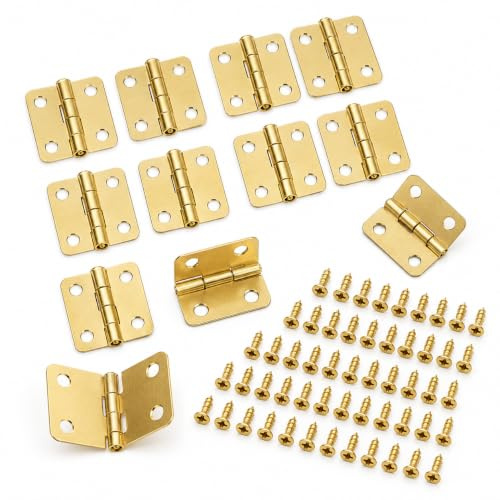Mini Brass Hinges, 180° for Jewellery Boxes & Cabinets, 10 Pcs, 18 x 16mm | Corrosion-resistant miniature furniture hinges with matching screws for wooden boxes, dollhouses, drawers and DIY repairs