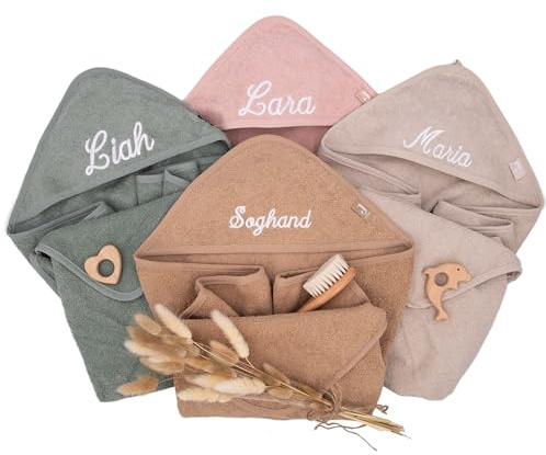Kidsmood - personalisiertes Kapuzenhandtuch Baby | Niedliches Babyhandtuch, Bestickt mit Namen | Flauschig & sicher für zarte Babyhaut Liebevolles Geschenk zur Geburt Mädchen & Jungen (100x100 cm)