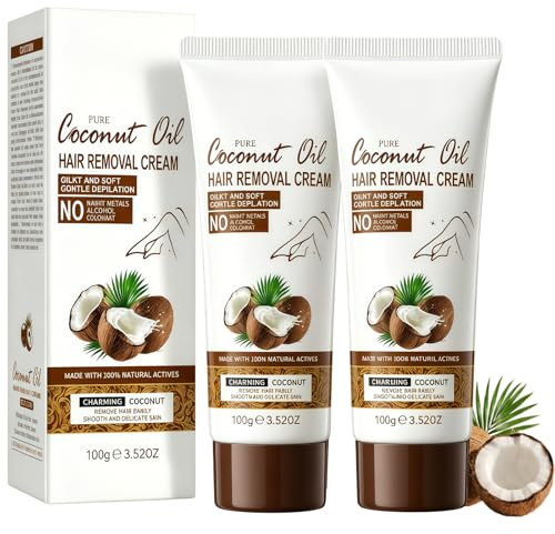 Lot de 2 crèmes épilatoires à l'huile de noix de coco, crème d'épilation douce pour homme et femme (2 x 100 g)