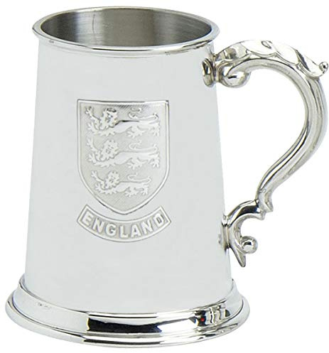 I LUV LTD Pewter Tankard 1pt England Shield with Three Lions Ornate Handle Engravable