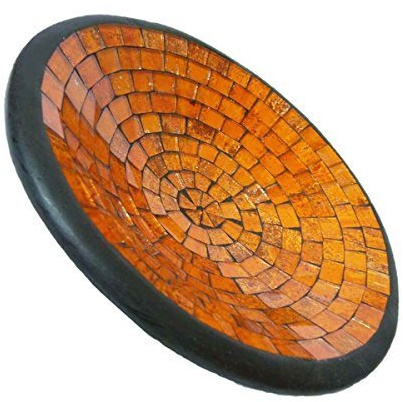 Simandra mosaikskål skål glaskal dekorativ skål mosaik konsthantverk glasstenar dekoration rund XL Color Orange