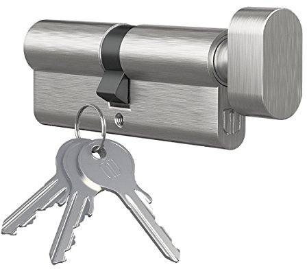 Knaufzylinder Türschloss Profilzylinder mit Knopf Knopfzylinder by MS Beschläge® (Vernickelt, 25x35mm)