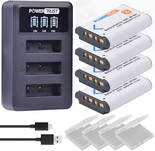 PowerTrus 4PCS NP-BX1 NP BX1-Batterie und LED-USB-Dual-Ladegerät für Sony ZV-1 DSC-RX100 DSC-WX500 IV HX300 WX300 HDR-AS15 X3000R MV1 AS30-AS300 GWP88