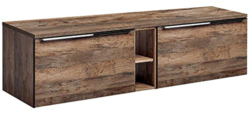 Lomadox Badmöbel Waschtisch Waschbecken-Unterschrank Set 180cm, Vintage Oak Eiche, 2 Softclose-Auszüge, Regal, B/H/T 180/48,5/46 cm