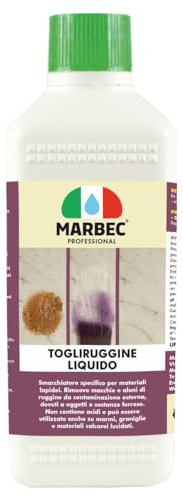 MARBEC TOGLIRUGGINE LIQUIDO 500ML Quitamanchas específico para la eliminación de manchas de óxido, óxidos metálicos y fertilizantes ferrosos de suelos y revestimientos