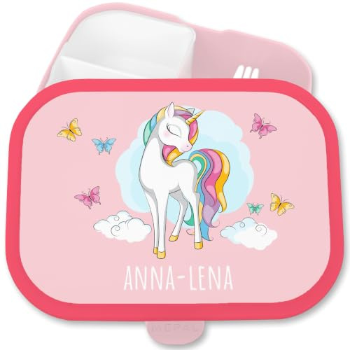 Brotdose Kinder Campus für Mepal - Einhörner - Brotbox Einhorn mit Schmetterlingen Lunchbox Unicorn Geschenk Einschulung Gesxhenke Schulkind I - 750 ml - Rosa - jausenbox mädchen schule