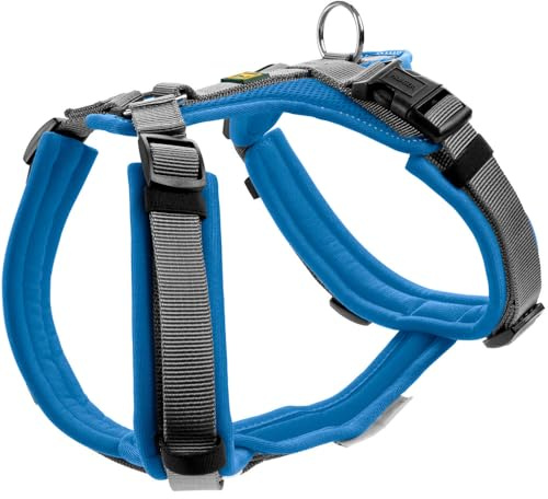 Hunter Hundegeschirr Maldon UP, Farbe: blau/grau, weich gepolstert & komfortabel, stark reflektierend durch 3M Scotchlite, 4-Fach verstellbar, mit gepolstertem Griff (ab S-M), Größe: XS-S
