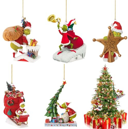 HGSHUO Grinch Weihnachten Deko Grinch Weihnachtsbaum Deko Weihnachtsanhänger Lustige Christmas Decorations Grinchs Weihnachtsdeko
