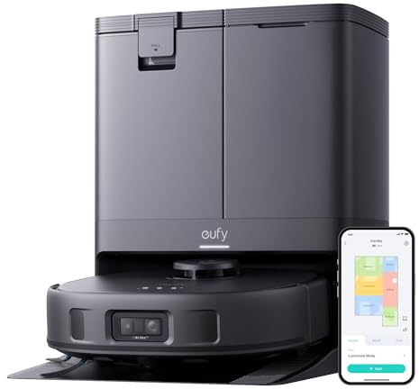 eufy X10 Pro Omni Robot Vacuum Cleaner with Mop, 8,000 Pa, Dual Mops with 12 mm Auto-Lift and Carpet Detection, AI Obstacle Avoidance, Auto Mop Washing, Self-Drying, Self-Emptying(Renewed)