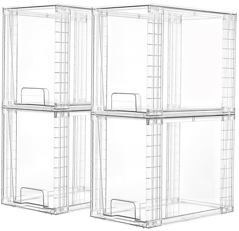 Vtopmart 4 Pack Clear Stackable Storage Drawers,9.7 High Plastic Organizers Bins for Skincare, Bathroom Supplies,Ideal for Cabinet,Undersink,Vanity,Kitchen,Pantry Organization