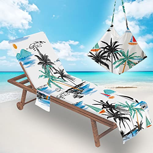 NedLoN Hawaii Sun Lounger Beach Towel with Pockets, Summer Beach Chair Cover 3D Chaise Lounge Towel Cover Sunbed Towels For Holiday Garden Outdoor Pool, Soft and Quick Dry