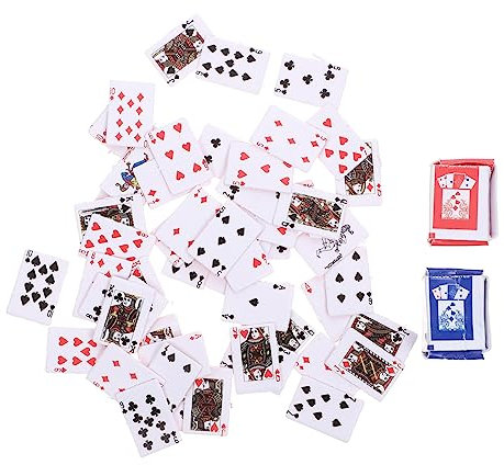 VICASKY 2 Stück Kleiner Spielkarten Papier 1:12 Miniatur Pokerspiel Mit Klarem Muster Langlebig Für Kinder Und Erwachsene Brettspiel Büro Heimbar Puppenhaus Dekoration