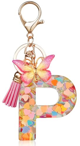 OSDUE Porte-clés Lettre F Fille Femme, avec Pendentif Papillon et Pampille