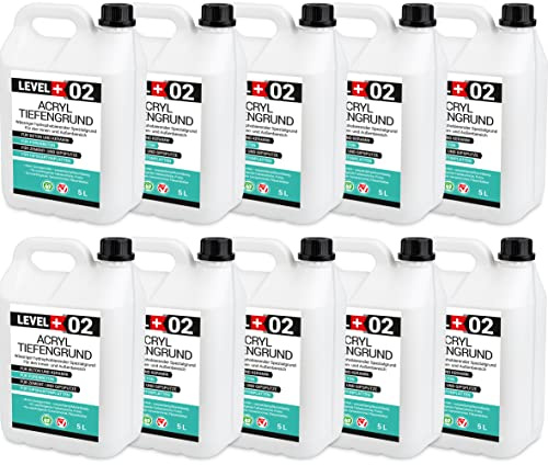 LEVEL PLUS 02 Tiefengrund 50 L Acrylbasis Tiefgrund Grundierung Innen | Aussen Verfärbungsfrei Verarbeitungsfertig Tiefeindringend Haftvermittler