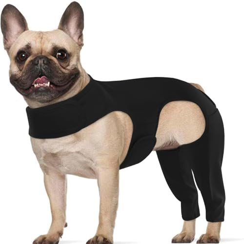 NEUSOP Hundebody Nach Op Body Hund, Wundschutzanzüge für Hunde, Anti-Wundlecken Op Mit Bein, Kniebandage Hund Hinterbein Genesungsanzug für Hundekragen Alternative Schutz Bodysuit (Schwarz, L)