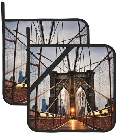 Topflappen für die Küche, hitzebeständige Topflappen mit Aufhängeschlaufe, Foto von Brooklyn Bridge, Topflappen-Set, wasserdicht, verdickt, rutschfeste Topflappen zum Kochen, Backen, Grillen, 20,3 x
