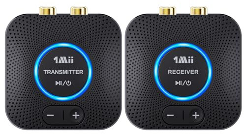1Mii Transmisor Receptor Inalámbrico Audio para TV, 2,4 GHz Emisor Adaptador Audio 80m Largo Alcance, Baja Latencia con Entrada/Salida 3,5mm AUX RCA, para PC, Amplificador, Altavoz, Estéreo, Soundbar