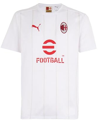 A.C. Milan - T-Shirt Prematch, Bambini e Ragazzi, Maglia da Calcio e da Allenamento a Maniche Corte, con Logo AC Milan e Puma, Prodotto Ufficiale, Bianco, 10 Anni