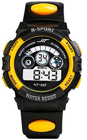 Orologio da polso digitale da uomo, al quarzo, con allarme e data, sportivo, con LED, Giallo, misura unica