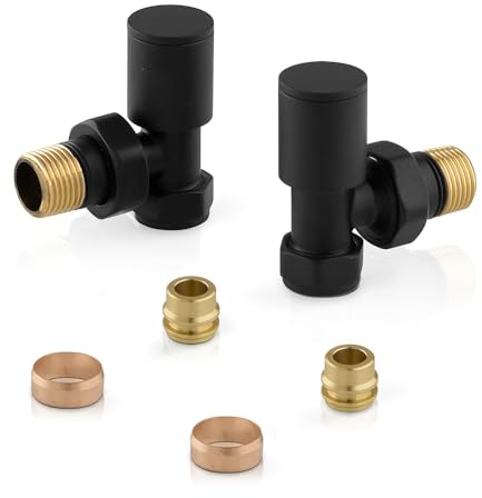 Kit valvole termoarredo in acciaio nero, COMPLETO di raccordi per tubi in rame da 12 mm, attacchi universali G ½”