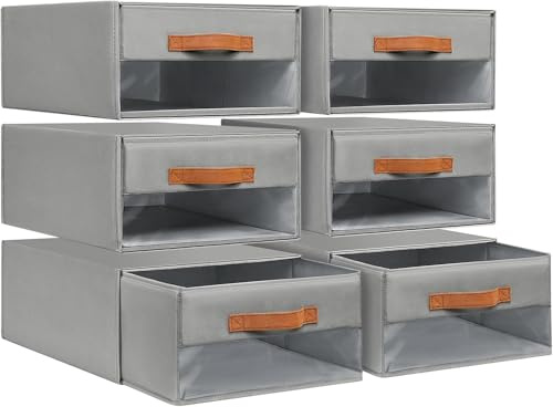 DIMJ Schubladen Ordnungssystem Schubladenboxen - Aufbewahrungsbox Faltboxen mit Fenster Organizer Schublade, Kleiderschrank Organizer Ordnungssystem Kleiderschrank für Schrank, 6 Stück, Grau