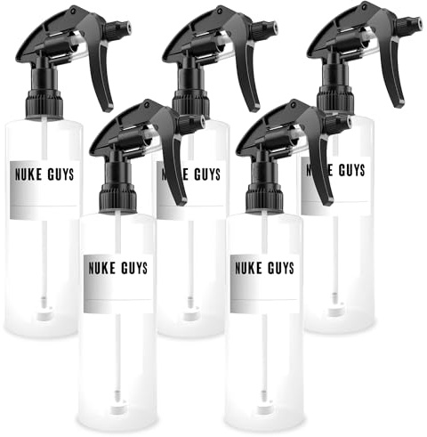Nuke Guys 5 x sprayflaska 500 ml för fyllning med högkvalitativt Canyon sprayhuvud | tomma sprayflaskor lämpliga för vatten – rengöringsmedel – desinfektionsmedel – rengöringsmedel – rengöringsmedel