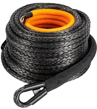 Kit de Cuerda sintética for cabrestante de Coche de 31,500 Libras, Cable de Remolque de 1/2 x 92 pies con Gancho for recuperación de Coches y vehículos Todoterreno Ligero y con Mayor Resistencia a la