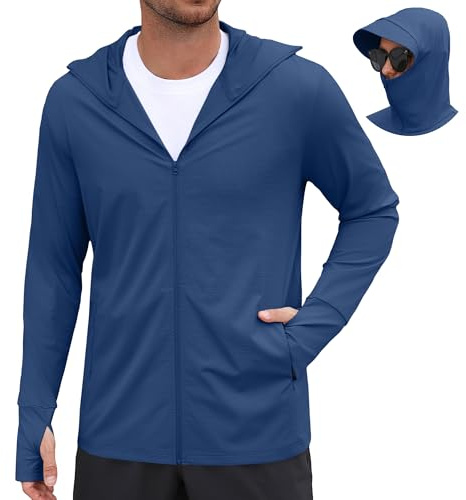 COOFANDY Men's UPF 50+ Hooded Sun Shirts UV Jacket Sun Protection for Men Summer Jacket Fishing Hiking Athletic Running Dark Blue