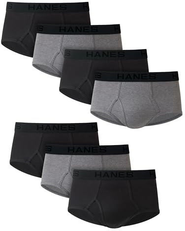 Hanes Mens Tagless Briefs, Soft Moisture Wicking Underwear, 7-pack Briefs-underwear, Gray/Black - 7 Pack, Large US