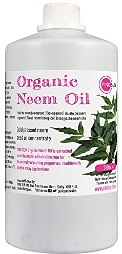 Pure Organic Neem Oil 250ml Cold Pressed Unrefined Virgin Concentrate - Natural for Plants and Pets Horses Dogs Skin and Hair Care PINK SUN