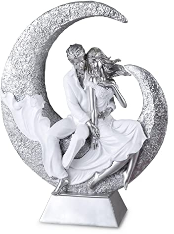 formano Moderne und Exklusive Skulptur Liebespaar auf dem Mond aus Keramik weiß/Silber Höhe 40 cm