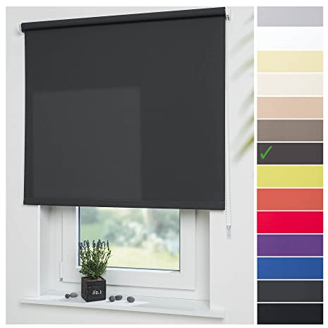 Liedeco® Rollo, Fenster Rollo, Kettenzug-Rollo / 202 x 180 cm (Breite x Höhe), dunkelgrau/lichtdurchlässig, Blickdicht/viele Farben, Größen und Typen/Breiten 60-200 cm/Variable Montage möglich
