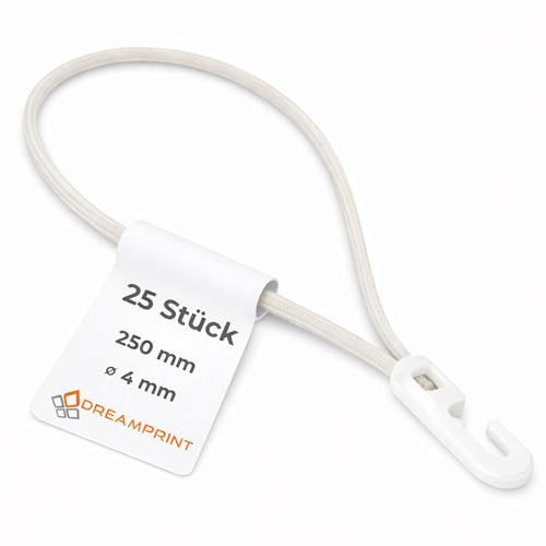 Dreamprint Expanderschlinge 25 Stück 25cm Ø 4mm weiß Planen-Spanner Gummi-Schlinge Spanngummi mit Mini Kunststoffhaken