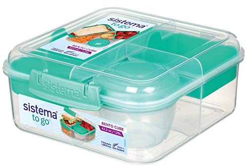 Sistema Bento Box TO GO | Lunch Box with Yoghurt/Fruit Pot | 1.25 L Square | BPA-Free | Assorted Colours