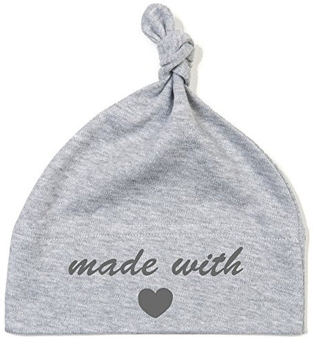 Schnoschi Babymütze in grau mit Made with Love hochwertig Bestickt/gestickt