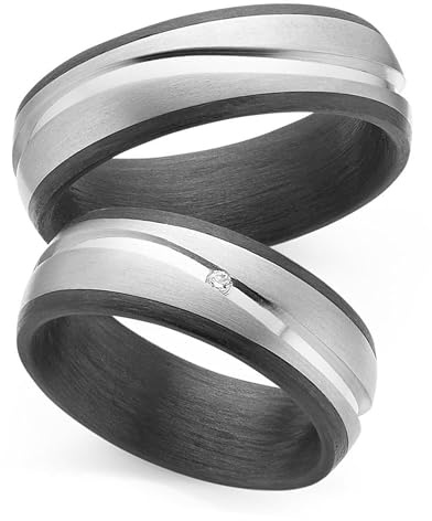 123traumringe Eheringe in Carbon & Titan I Partnerringe mit Brillant & Etui I Gravierbare Eheringe mit Ringgröße 50-70 mm I Hochwertige Verlobungsringe in 7 mm Breite & 2,5 mm Stärke I P9