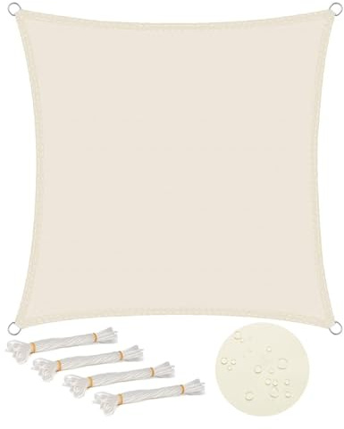 WOLTU Toldo Vela Impermeable Cuadrado 3x3 m Poliéster Protección Rayos UV Intemperie para Patio Exteriores Jardín Color Arena Crema